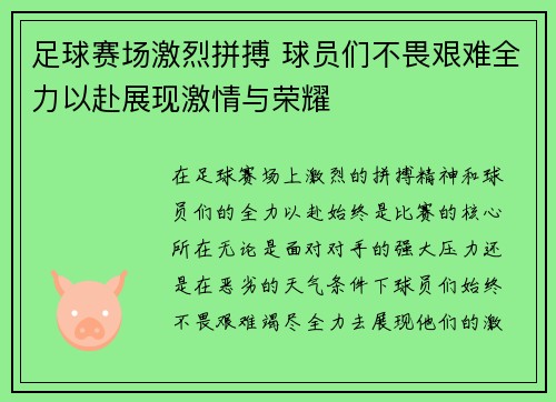足球赛场激烈拼搏 球员们不畏艰难全力以赴展现激情与荣耀